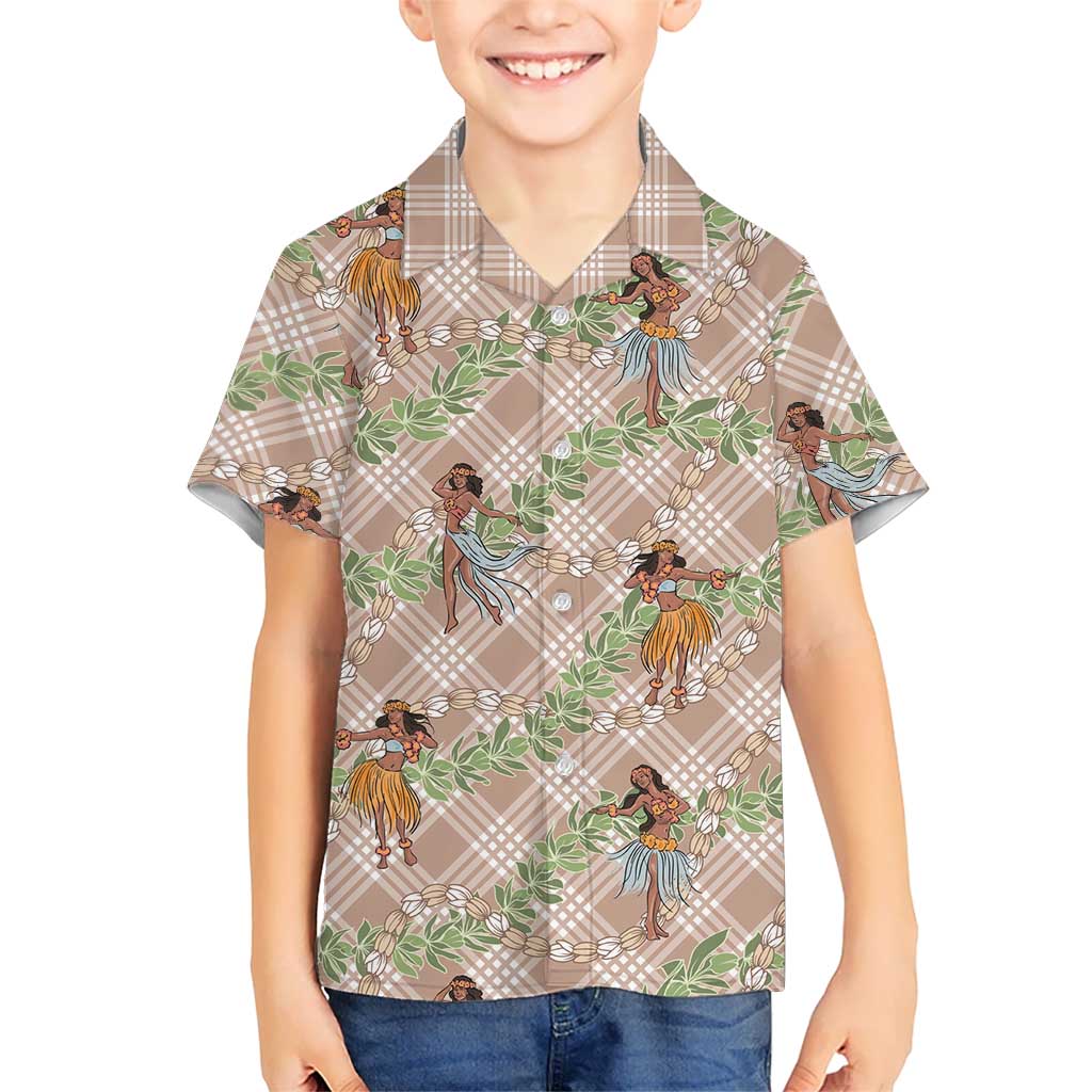 Beige Palaka Hula Girls Seamless Hawaii Aloha Kid Hawaiian Shirt LT7 Kid Beige - Polynesian Pride