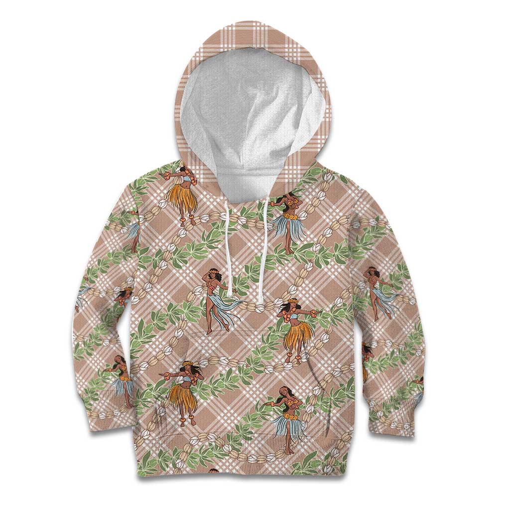 Beige Palaka Hula Girls Seamless Hawaii Aloha Kid Hoodie LT7 Hoodie Beige - Polynesian Pride