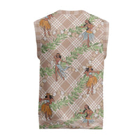 Beige Palaka Hula Girls Seamless Hawaii Aloha Christmas Knitted V-Neck Vest - Polynesian Pride