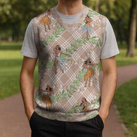 Beige Palaka Hula Girls Seamless Hawaii Aloha Christmas Knitted V-Neck Vest - Polynesian Pride