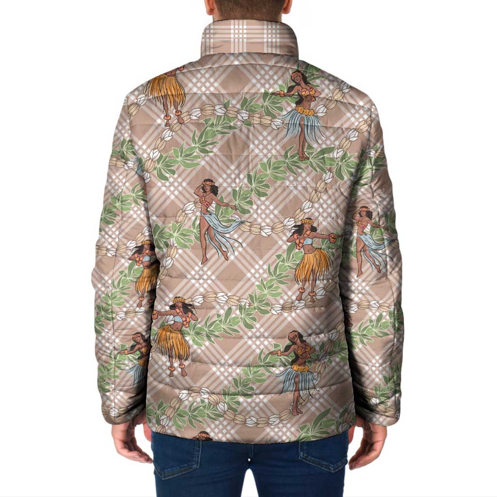 Beige Palaka Hula Girls Seamless Hawaii Aloha Padded Jacket - Polynesian Pride
