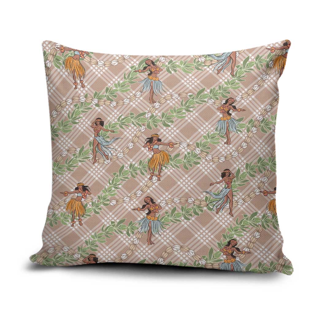 Beige Palaka Hula Girls Seamless Hawaii Aloha Pillow Cover - Polynesian Pride