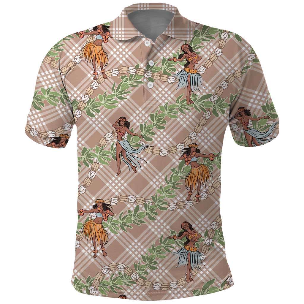 Beige Palaka Hula Girls Seamless Hawaii Aloha Polo Shirt - Polynesian Pride