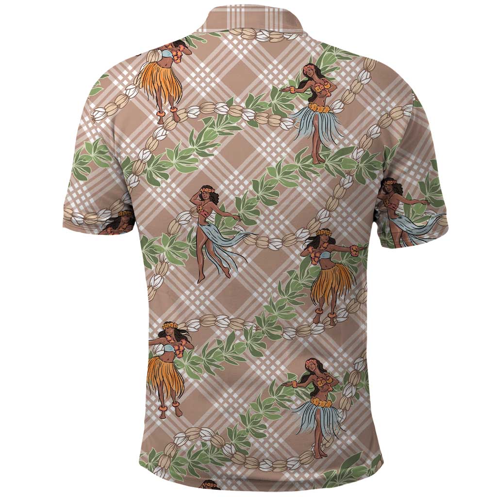 Beige Palaka Hula Girls Seamless Hawaii Aloha Polo Shirt - Polynesian Pride