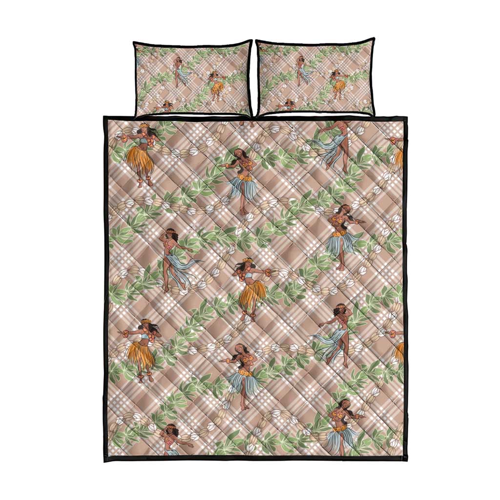 Beige Palaka Hula Girls Seamless Hawaii Aloha Quilt Bed Set - Polynesian Pride