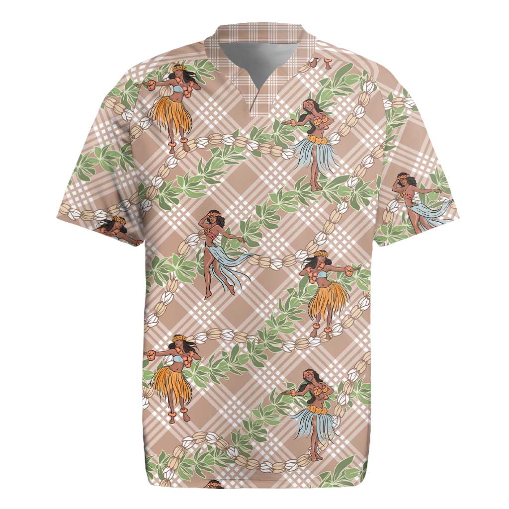 Beige Palaka Hula Girls Seamless Hawaii Aloha Rugby Jersey LT7 Beige - Polynesian Pride