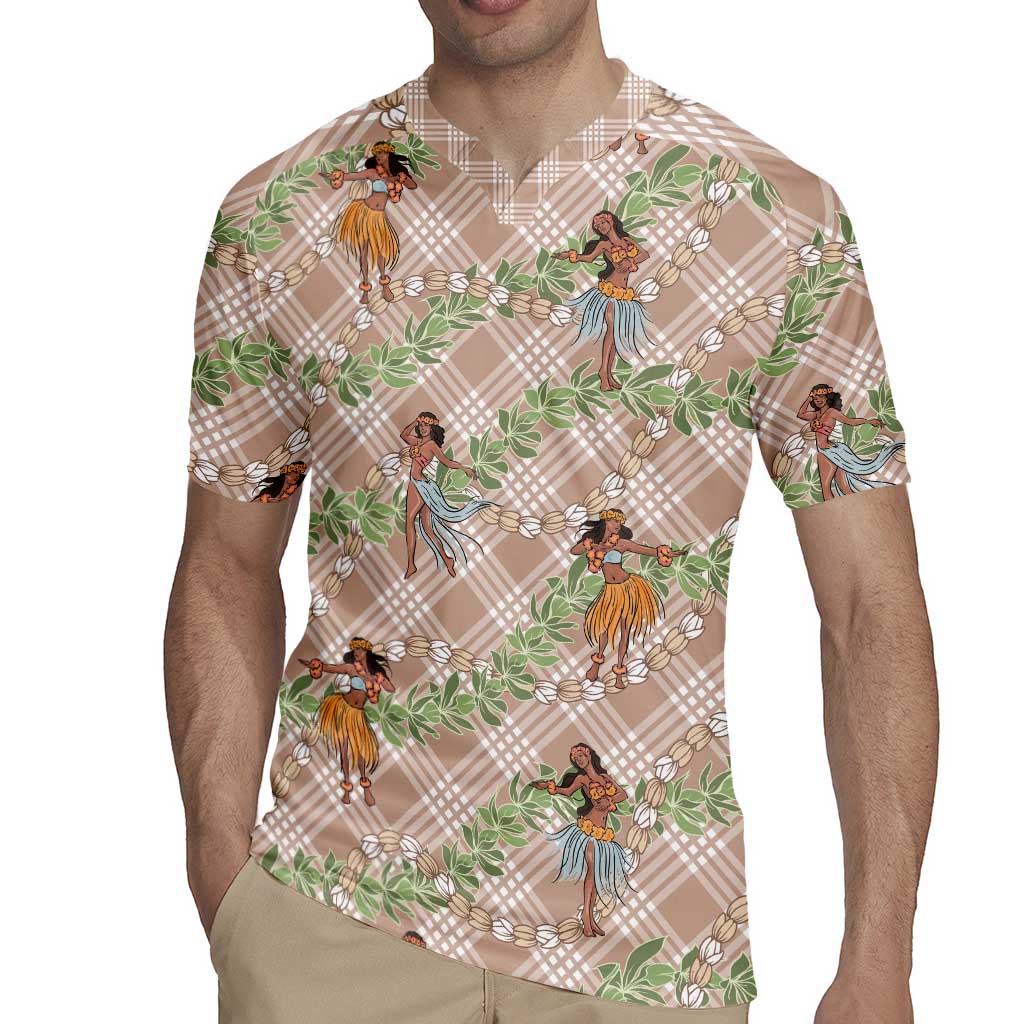 Beige Palaka Hula Girls Seamless Hawaii Aloha Rugby Jersey LT7 - Polynesian Pride