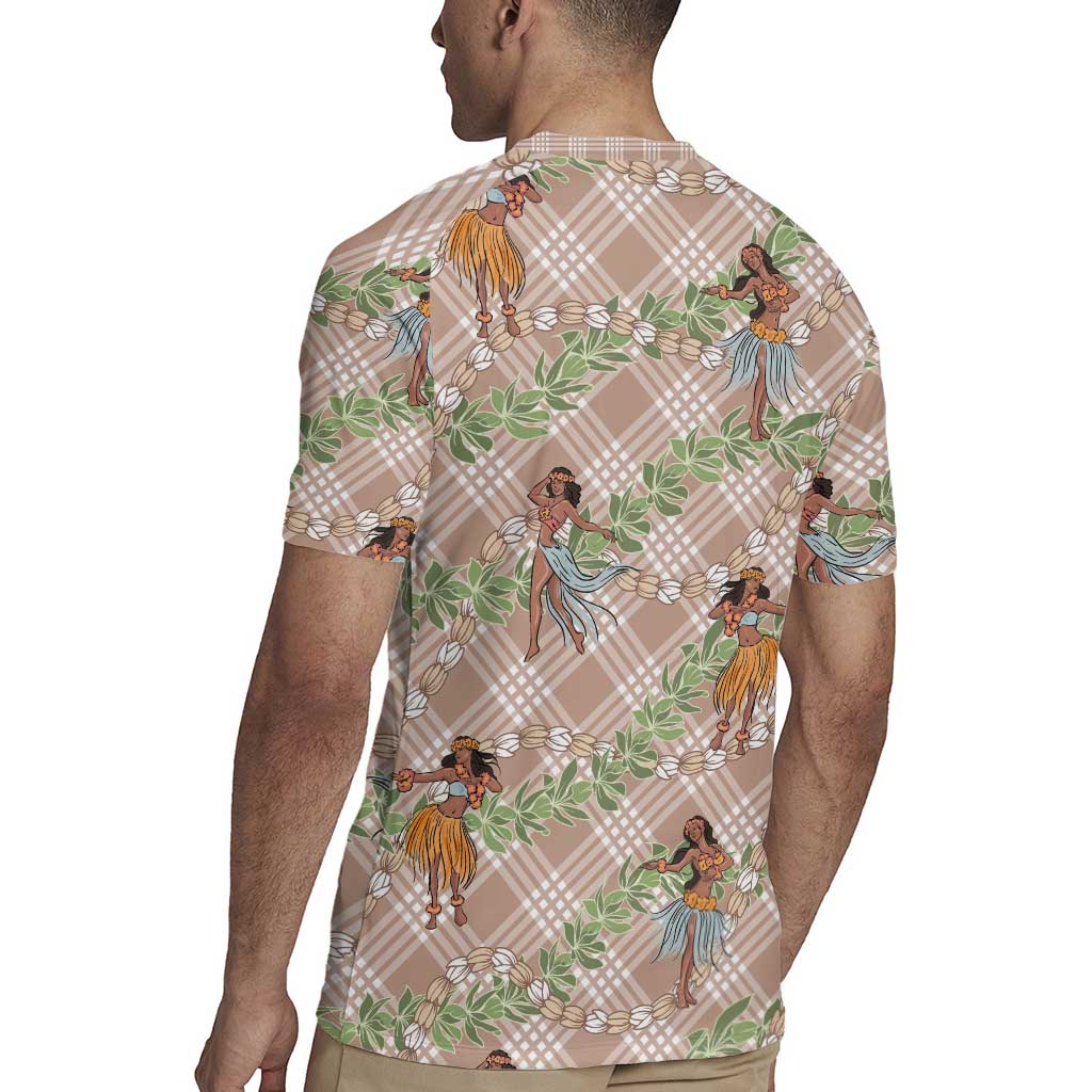 Beige Palaka Hula Girls Seamless Hawaii Aloha Rugby Jersey LT7 - Polynesian Pride