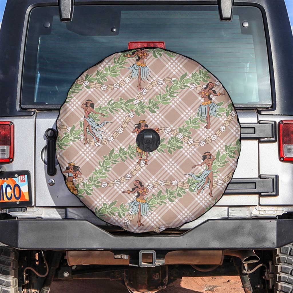 Beige Palaka Hula Girls Seamless Hawaii Aloha Spare Tire Cover - Polynesian Pride