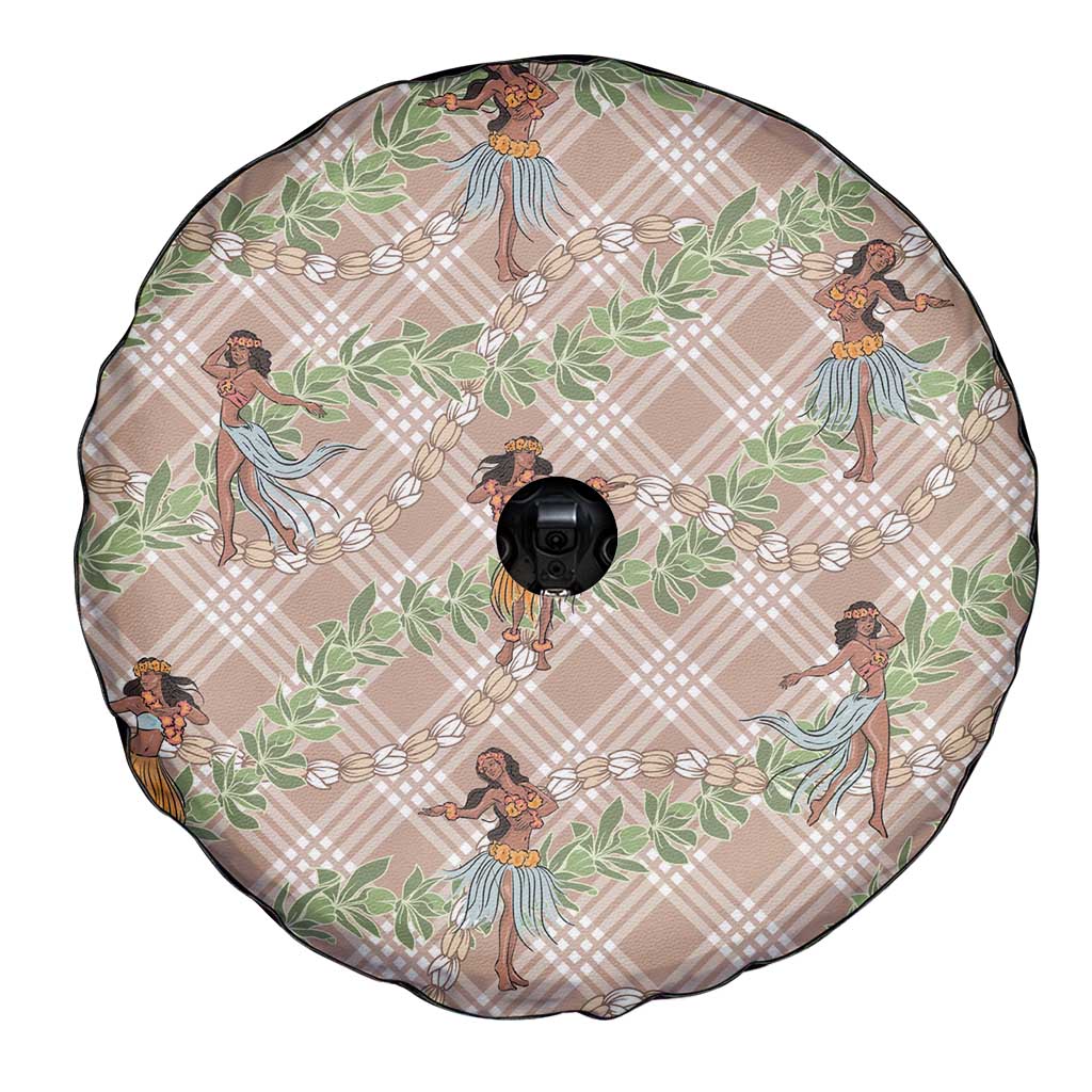 Beige Palaka Hula Girls Seamless Hawaii Aloha Spare Tire Cover - Polynesian Pride
