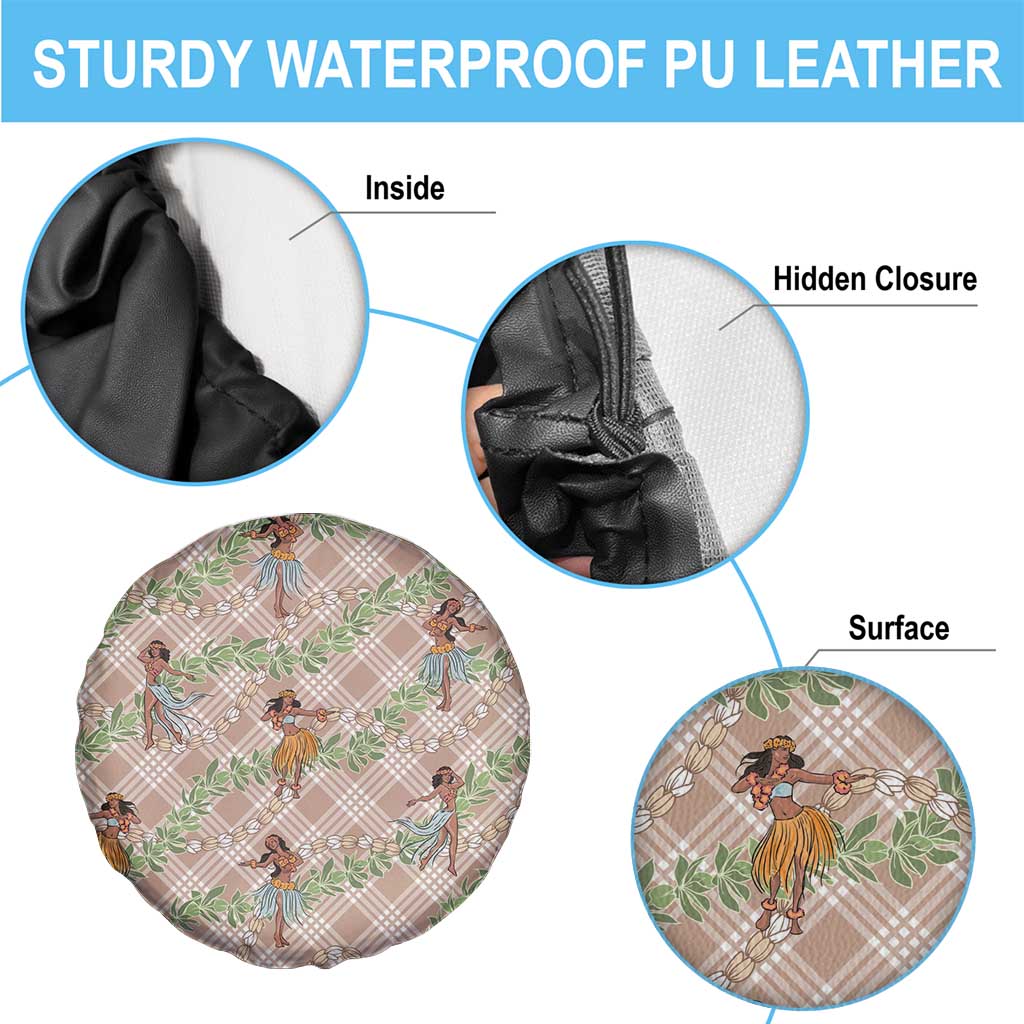 Beige Palaka Hula Girls Seamless Hawaii Aloha Spare Tire Cover - Polynesian Pride