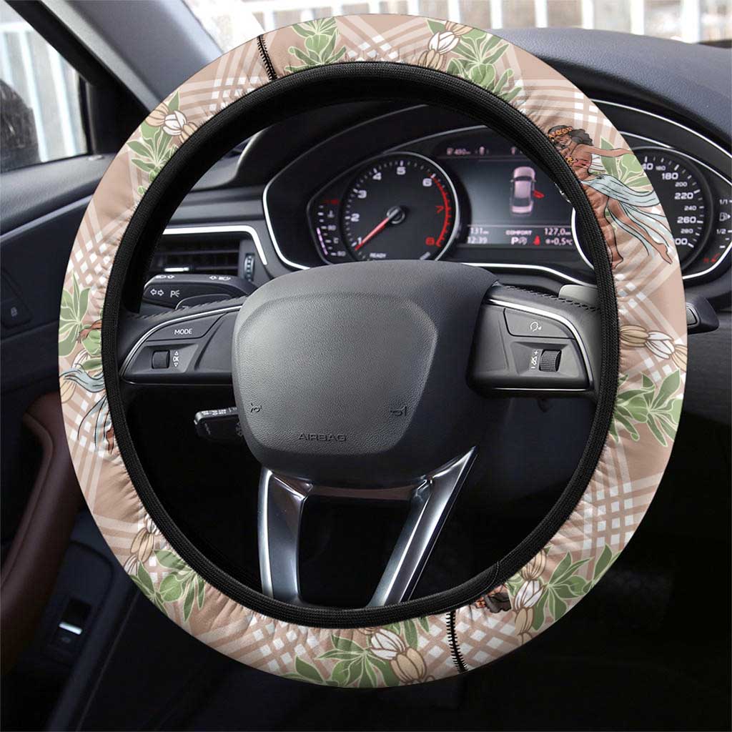 Beige Palaka Hula Girls Seamless Hawaii Aloha Steering Wheel Cover - Polynesian Pride
