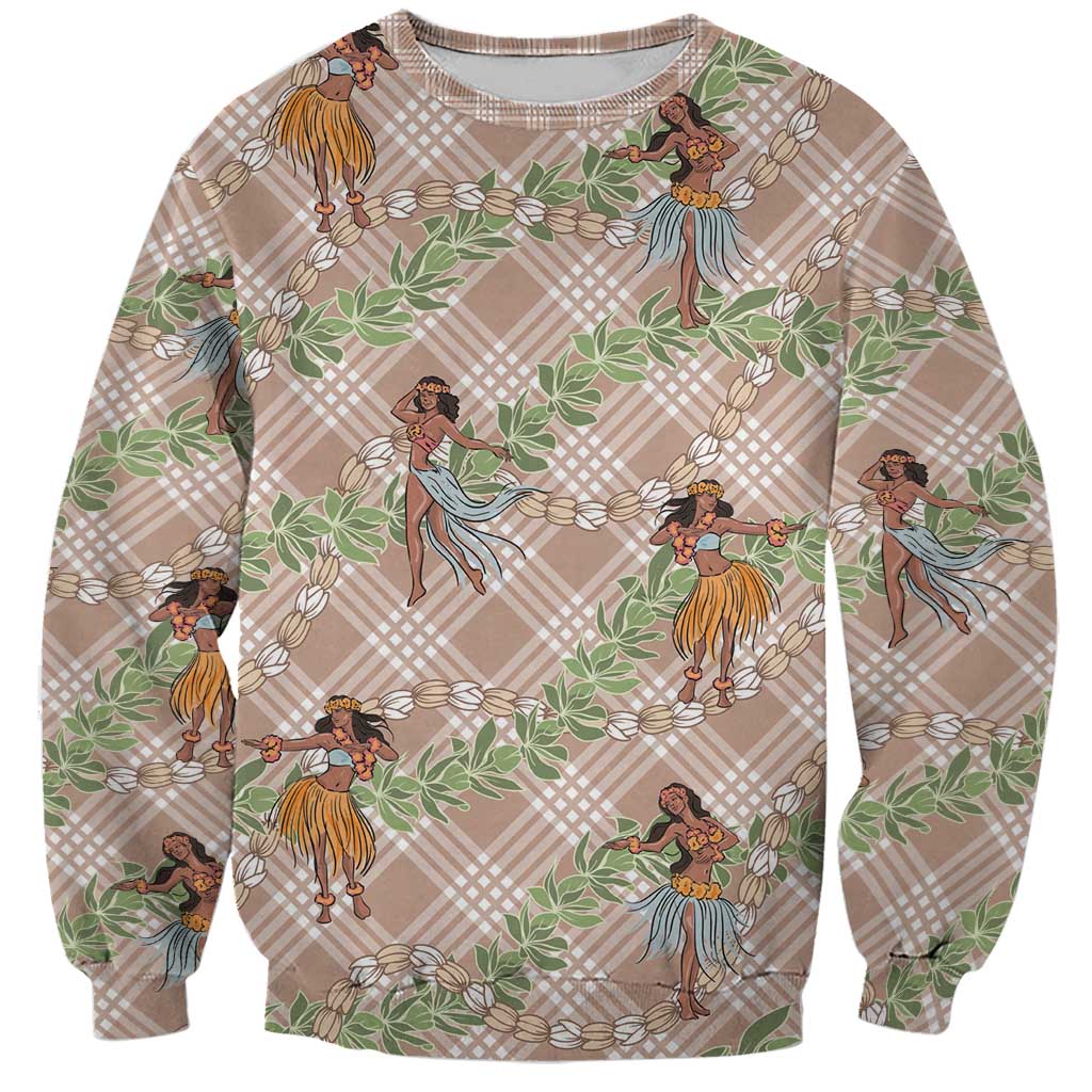 Beige Palaka Hula Girls Seamless Hawaii Aloha Sweatshirt LT7 Unisex Beige - Polynesian Pride