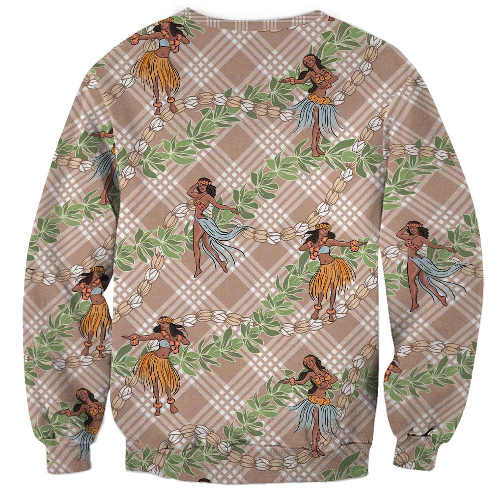 Beige Palaka Hula Girls Seamless Hawaii Aloha Sweatshirt - Polynesian Pride