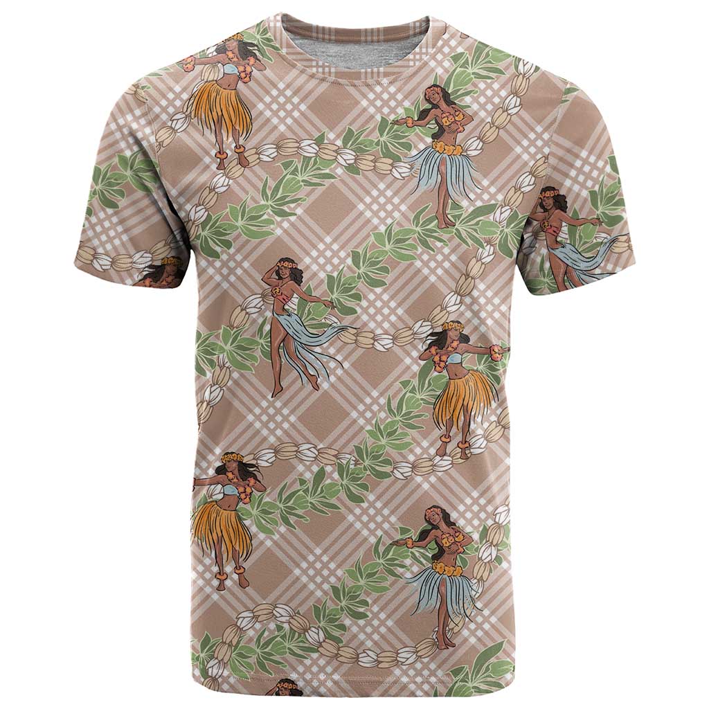 Beige Palaka Hula Girls Seamless Hawaii Aloha T Shirt - Polynesian Pride