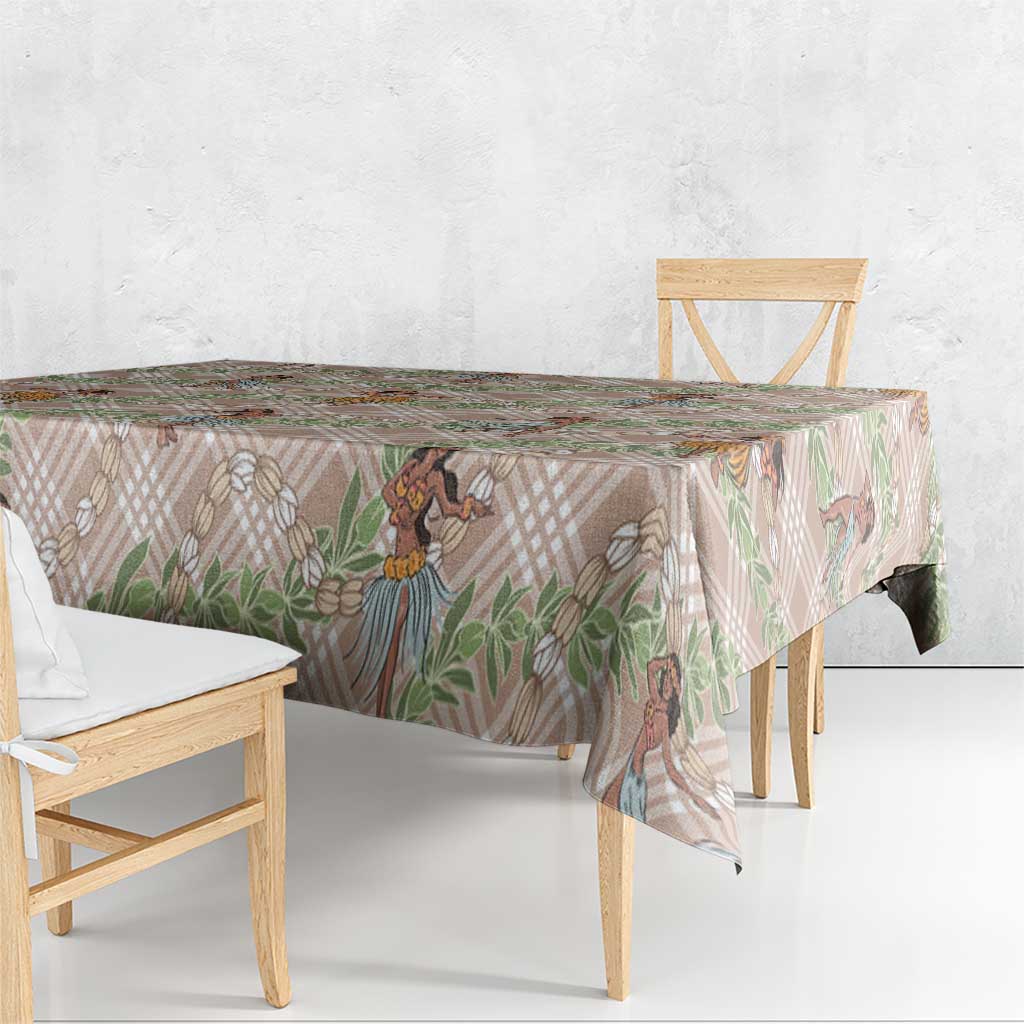 Beige Palaka Hula Girls Seamless Hawaii Aloha Tablecloth - Polynesian Pride
