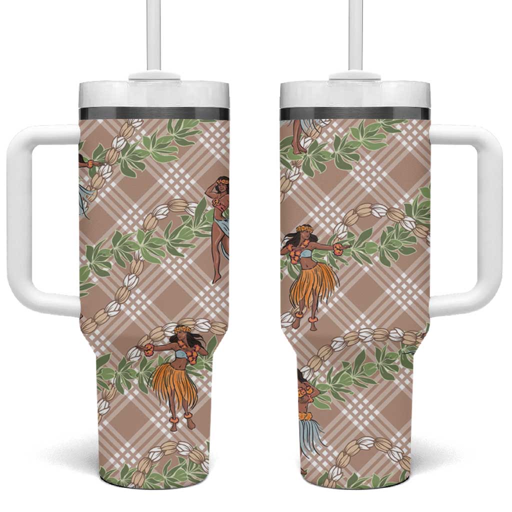 Beige Palaka Hula Girls Seamless Hawaii Aloha Tumbler With Handle - Polynesian Pride