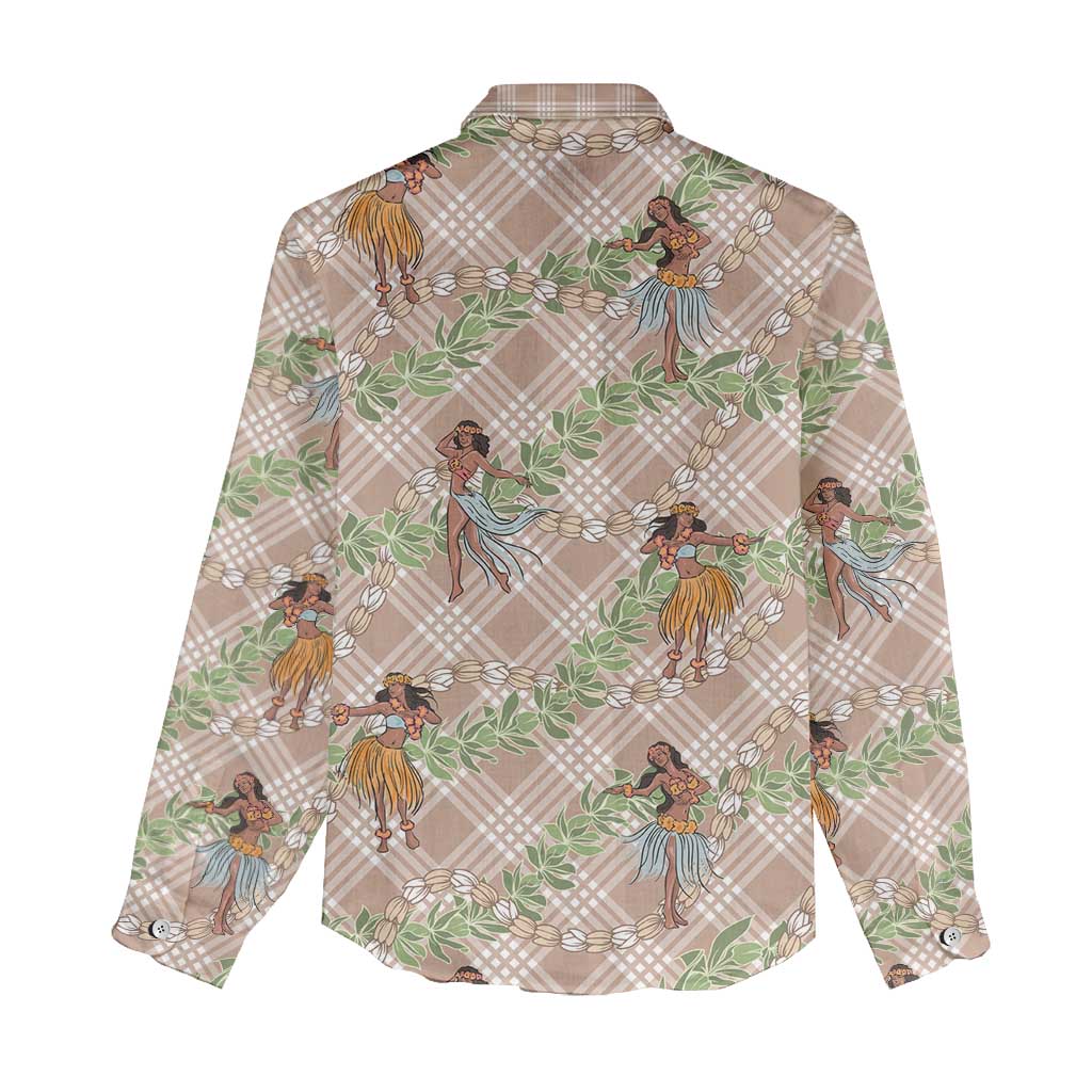 Beige Palaka Hula Girls Seamless Hawaii Aloha Women Casual Shirt - Polynesian Pride
