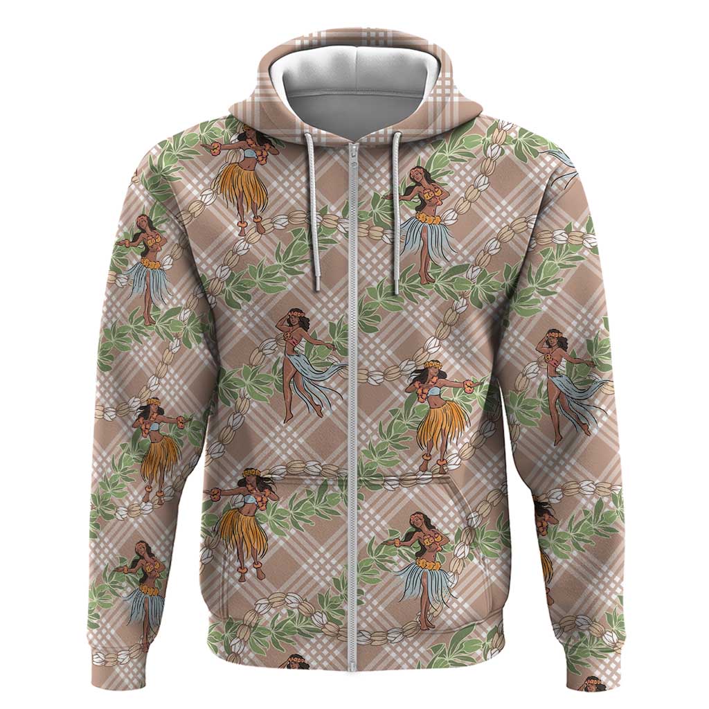 Beige Palaka Hula Girls Seamless Hawaii Aloha Zip Hoodie LT7 Zip Hoodie Beige - Polynesian Pride