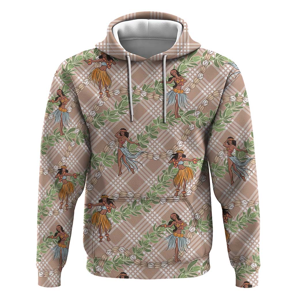 Beige Palaka Hula Girls Seamless Hawaii Aloha Zip Hoodie - Polynesian Pride