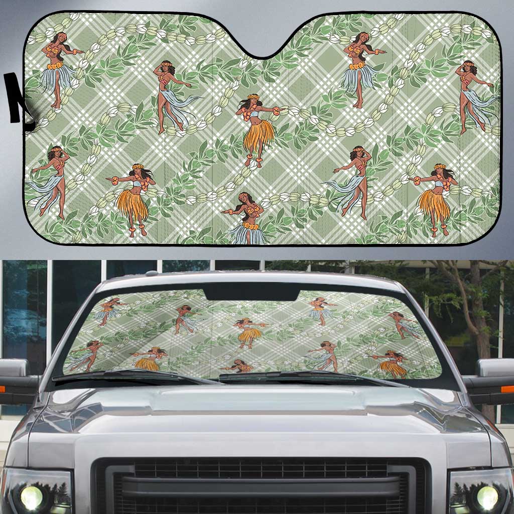 Mint Palaka Hula Girls Seamless Hawaii Aloha Auto Sun Shade - Polynesian Pride