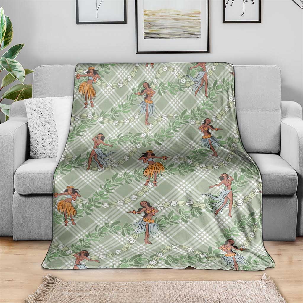 Mint Palaka Hula Girls Seamless Hawaii Aloha Blanket - Polynesian Pride