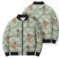 Mint Palaka Hula Girls Seamless Hawaii Aloha Bomber Puffer Jacket - Polynesian Pride