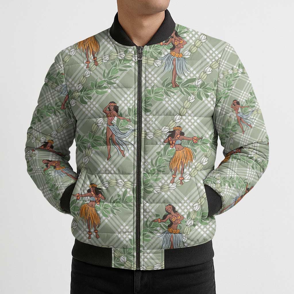 Mint Palaka Hula Girls Seamless Hawaii Aloha Bomber Puffer Jacket - Polynesian Pride