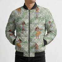 Mint Palaka Hula Girls Seamless Hawaii Aloha Bomber Puffer Jacket - Polynesian Pride