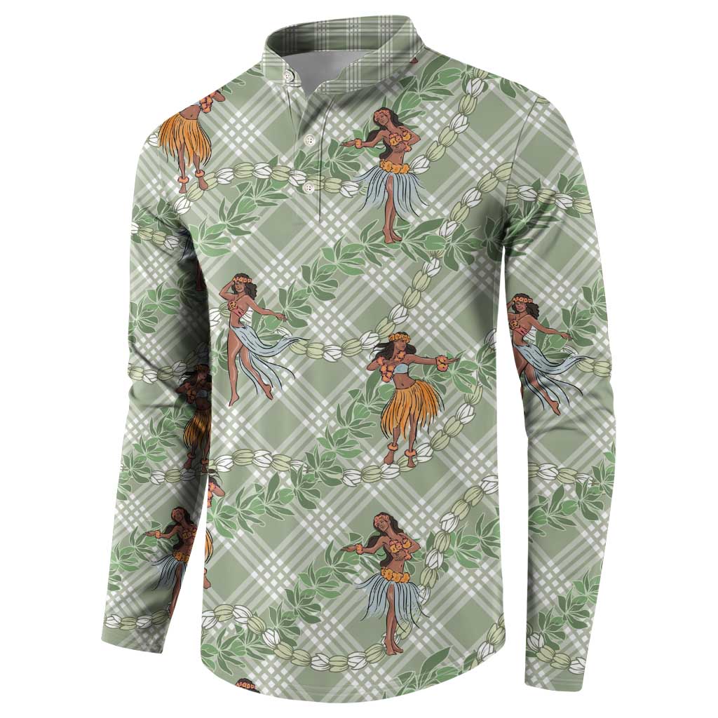Mint Palaka Hula Girls Seamless Hawaii Aloha Button Sweatshirt - Polynesian Pride