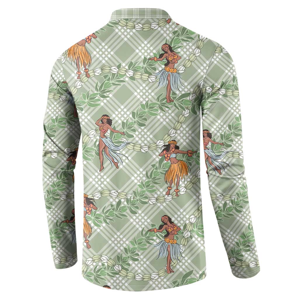 Mint Palaka Hula Girls Seamless Hawaii Aloha Button Sweatshirt - Polynesian Pride