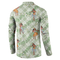 Mint Palaka Hula Girls Seamless Hawaii Aloha Button Sweatshirt - Polynesian Pride