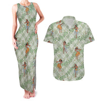 Mint Palaka Hula Girls Seamless Hawaii Aloha Couples Matching Tank Maxi Dress and Hawaiian Shirt - Polynesian Pride