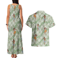 Mint Palaka Hula Girls Seamless Hawaii Aloha Couples Matching Tank Maxi Dress and Hawaiian Shirt - Polynesian Pride