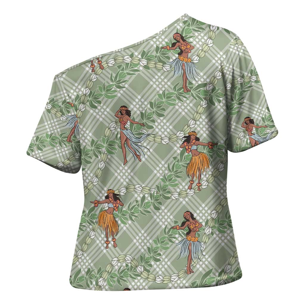 Mint Palaka Hula Girls Seamless Hawaii Aloha Cross Shoulder Shirt - Polynesian Pride