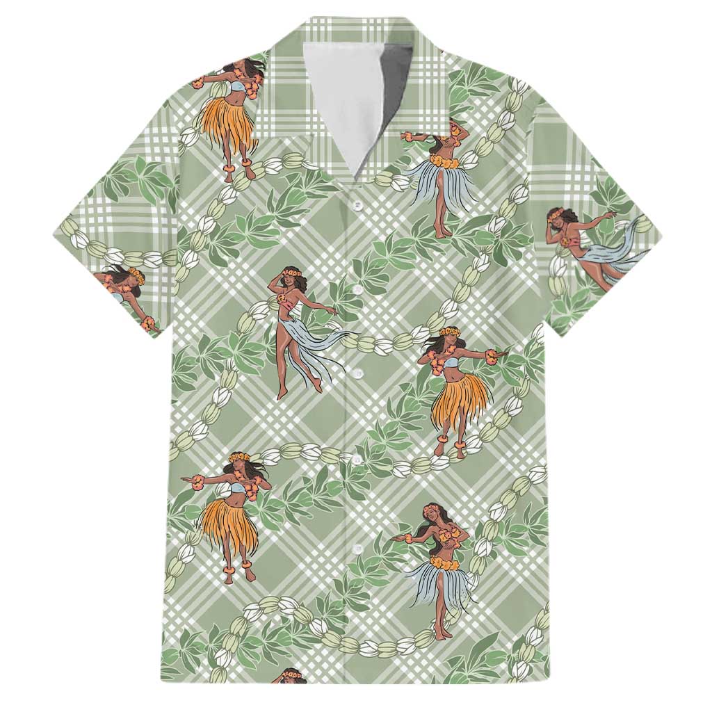 Mint Palaka Hula Girls Seamless Hawaii Aloha Family Matching Long Sleeve Bodycon Dress and Hawaiian Shirt LT7 Dad's Shirt - Short Sleeve Mint - Polynesian Pride