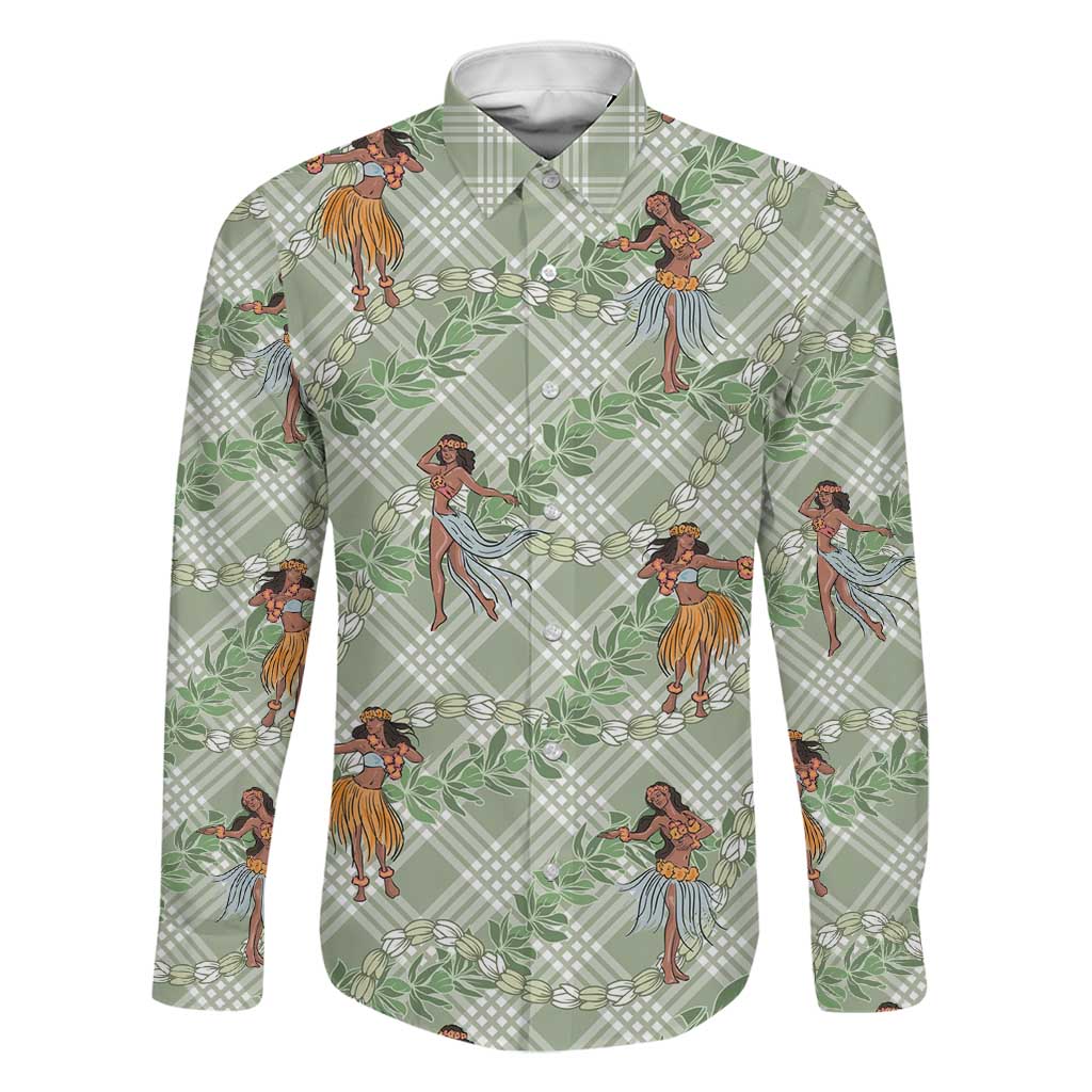 Mint Palaka Hula Girls Seamless Hawaii Aloha Family Matching Long Sleeve Bodycon Dress and Hawaiian Shirt LT7 Dad's Shirt - Long Sleeve Mint - Polynesian Pride