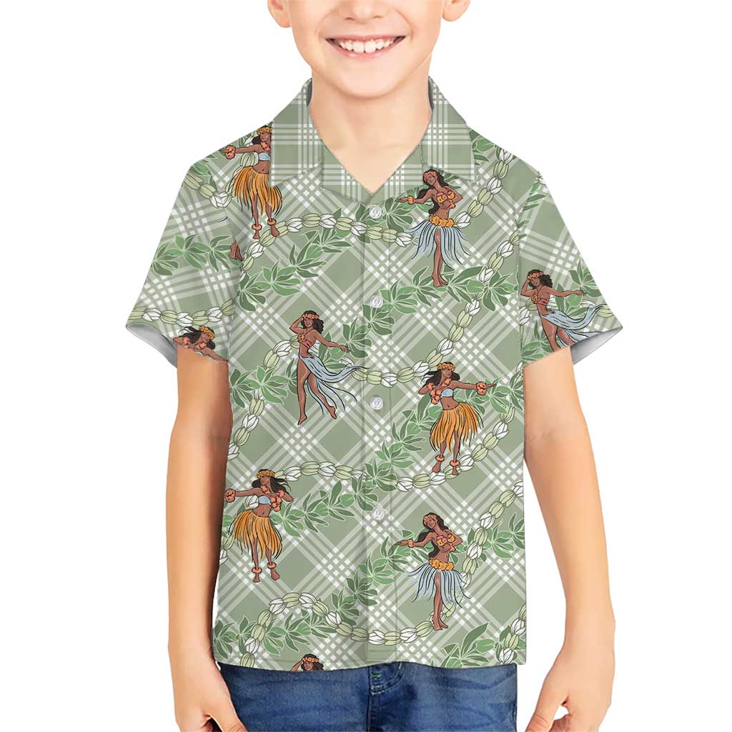 Mint Palaka Hula Girls Seamless Hawaii Aloha Family Matching Long Sleeve Bodycon Dress and Hawaiian Shirt LT7 Son's Shirt Mint - Polynesian Pride
