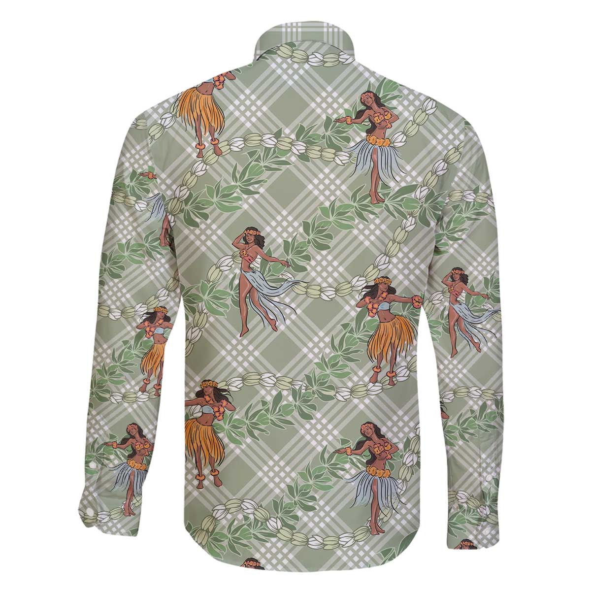 Mint Palaka Hula Girls Seamless Hawaii Aloha Family Matching Off The Shoulder Long Sleeve Dress and Hawaiian Shirt - Polynesian Pride