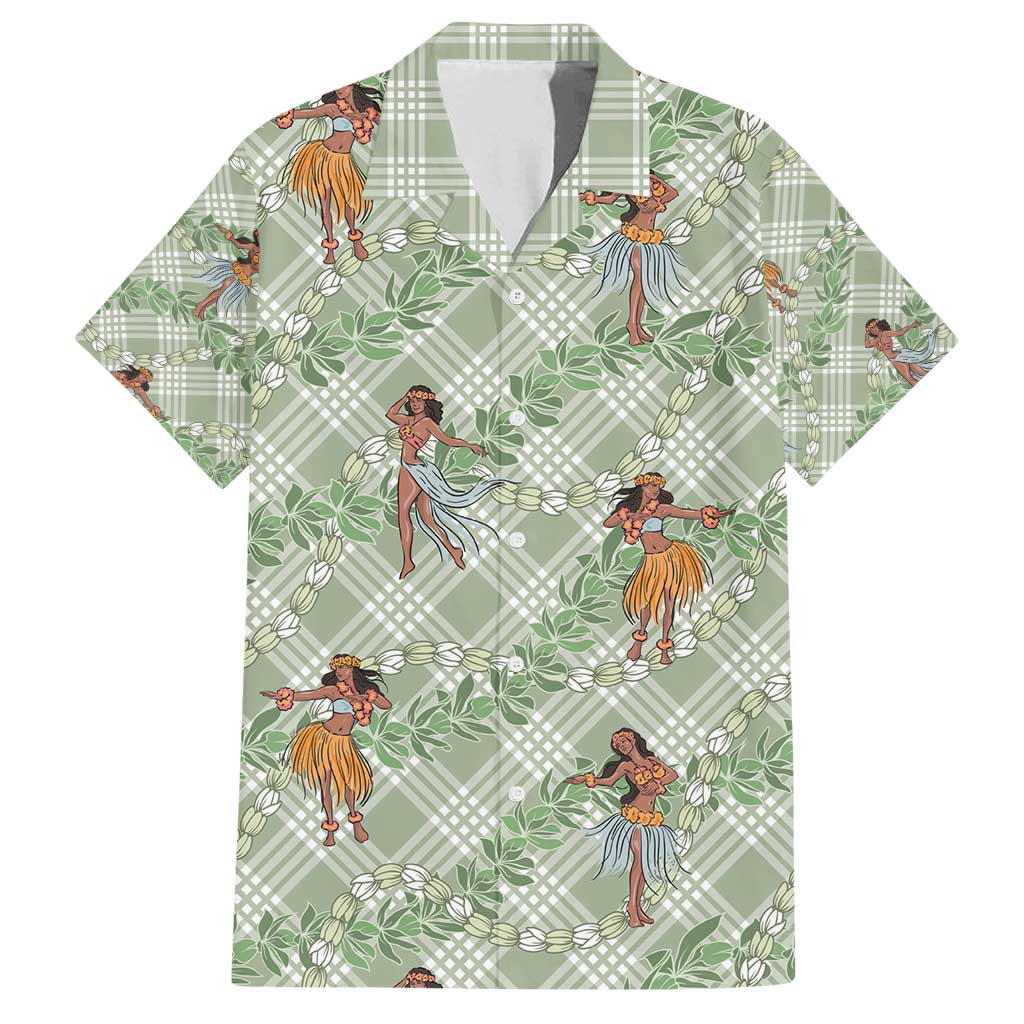 Mint Palaka Hula Girls Seamless Hawaii Aloha Family Matching Off Shoulder Maxi Dress and Hawaiian Shirt - Polynesian Pride