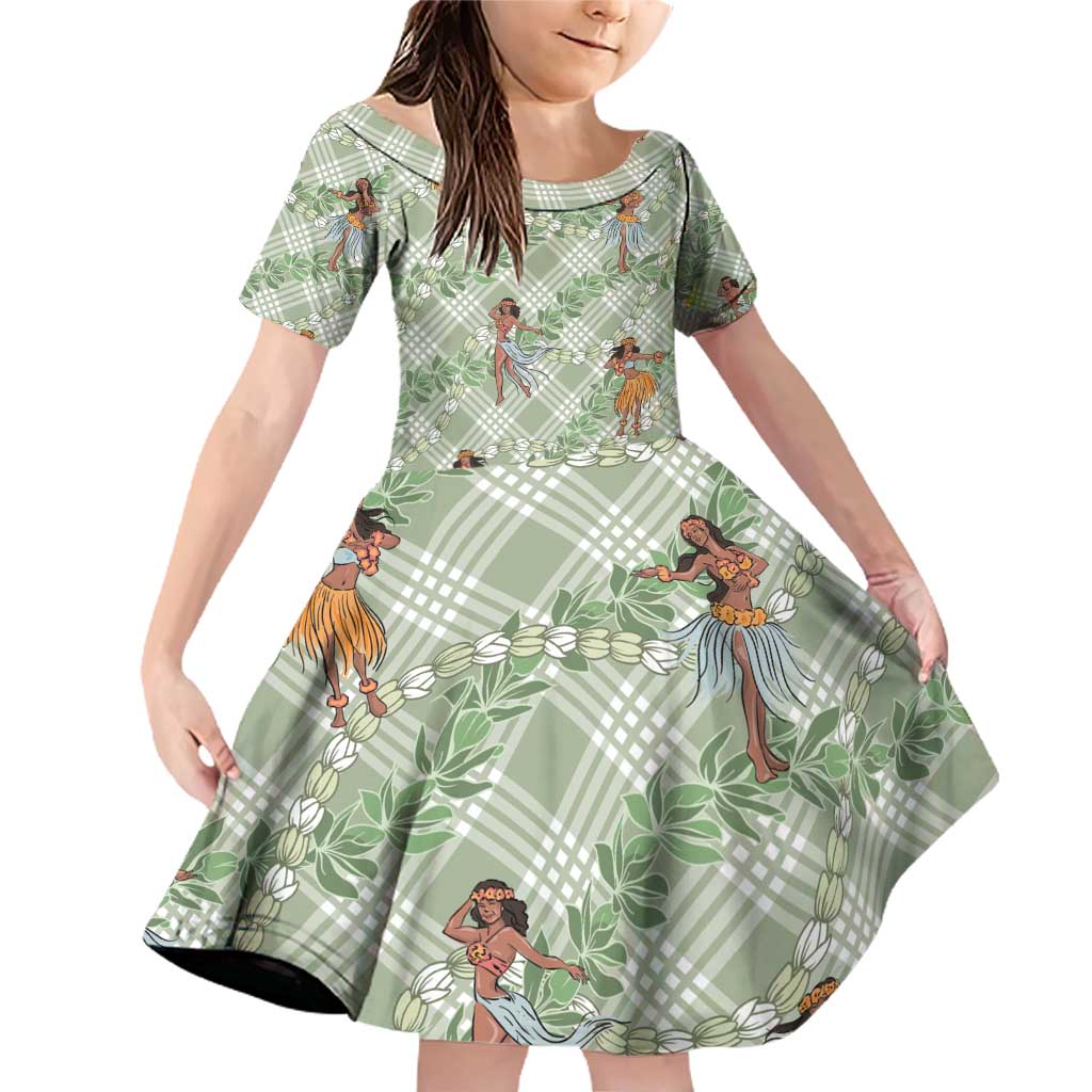 Mint Palaka Hula Girls Seamless Hawaii Aloha Family Matching Off Shoulder Short Dress and Hawaiian Shirt - Polynesian Pride