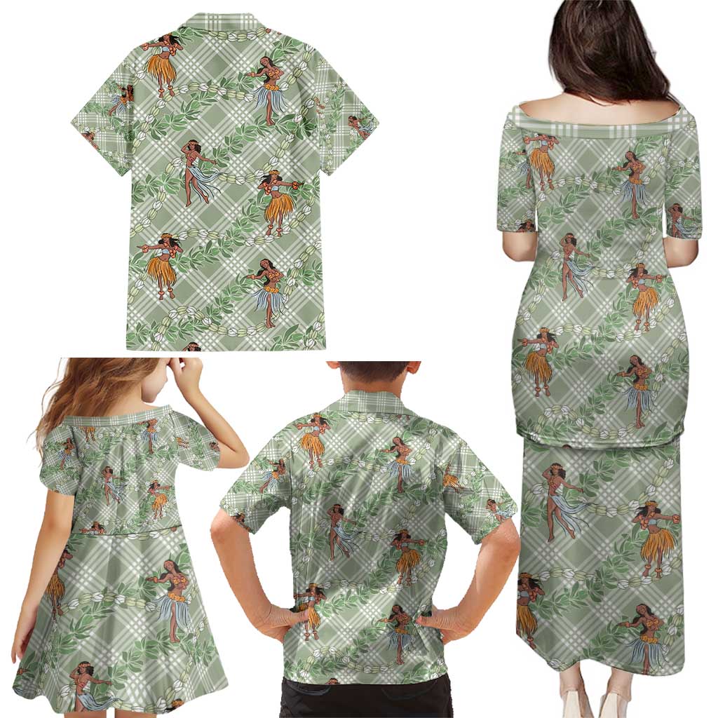 Mint Palaka Hula Girls Seamless Hawaii Aloha Family Matching Puletasi and Hawaiian Shirt - Polynesian Pride