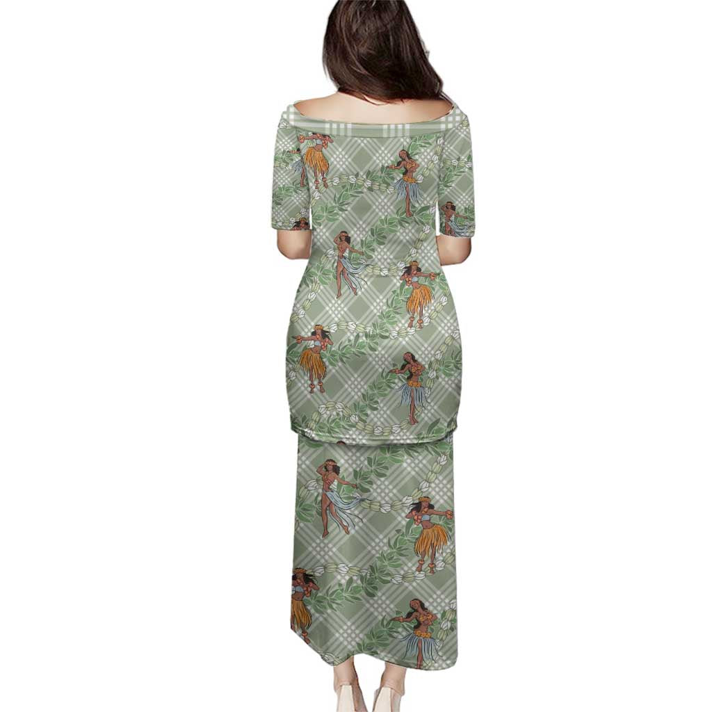 Mint Palaka Hula Girls Seamless Hawaii Aloha Family Matching Puletasi and Hawaiian Shirt - Polynesian Pride