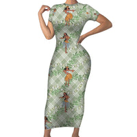 Mint Palaka Hula Girls Seamless Hawaii Aloha Family Matching Short Sleeve Bodycon Dress and Hawaiian Shirt - Polynesian Pride