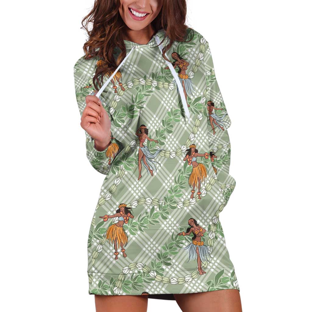 Mint Palaka Hula Girls Seamless Hawaii Aloha Hoodie Dress - Polynesian Pride