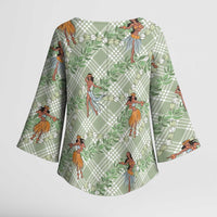 Mint Palaka Hula Girls Seamless Hawaii Aloha Kimono Sleeve Blouse - Polynesian Pride
