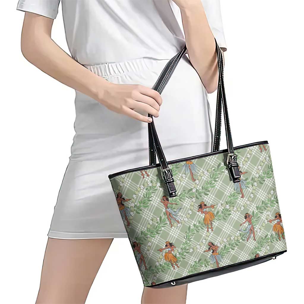 Mint Palaka Hula Girls Seamless Hawaii Aloha Leather Tote Bag - Polynesian Pride