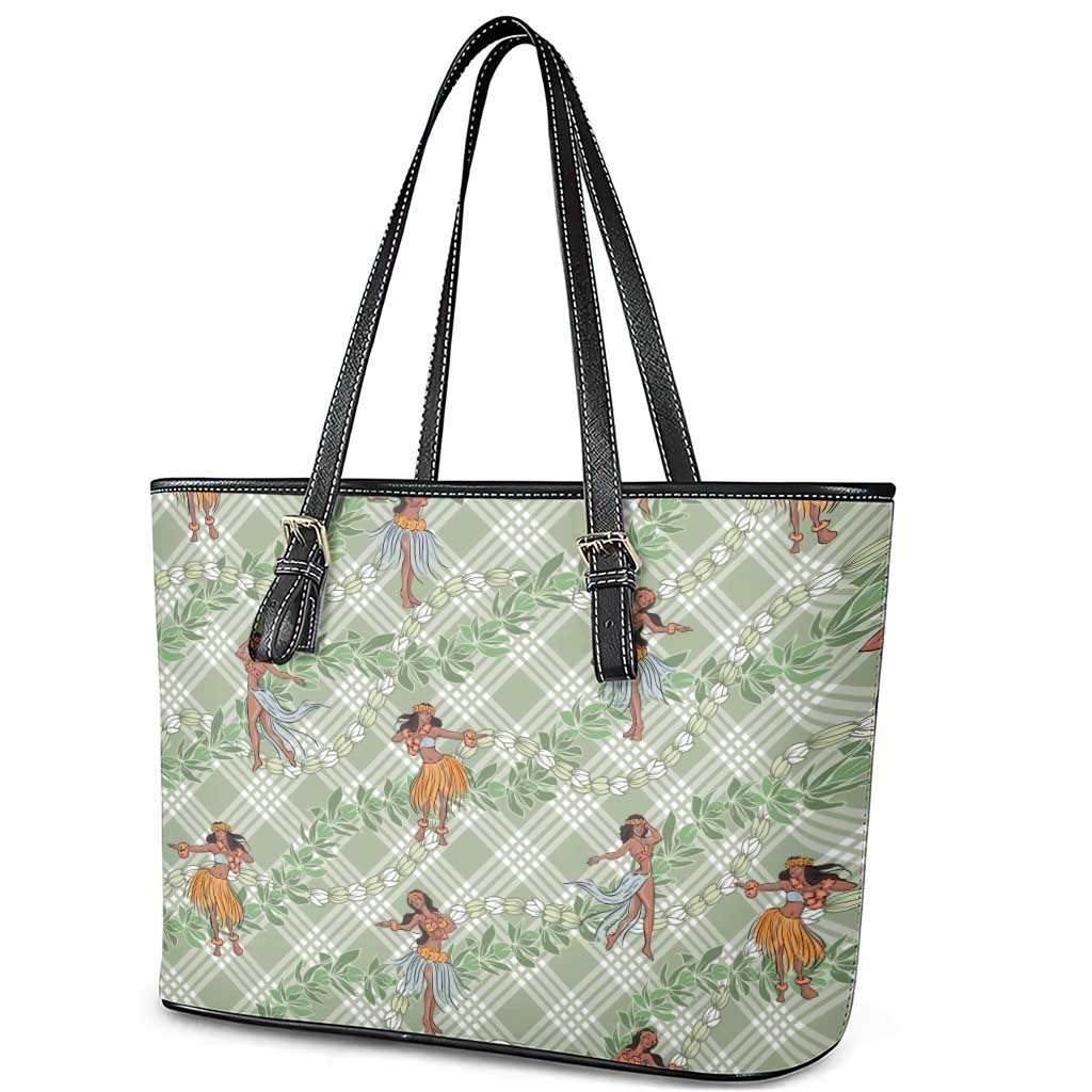 Mint Palaka Hula Girls Seamless Hawaii Aloha Leather Tote Bag - Polynesian Pride