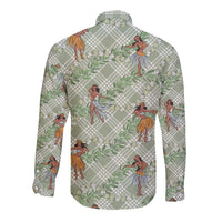Mint Palaka Hula Girls Seamless Hawaii Aloha Long Sleeve Button Shirt - Polynesian Pride