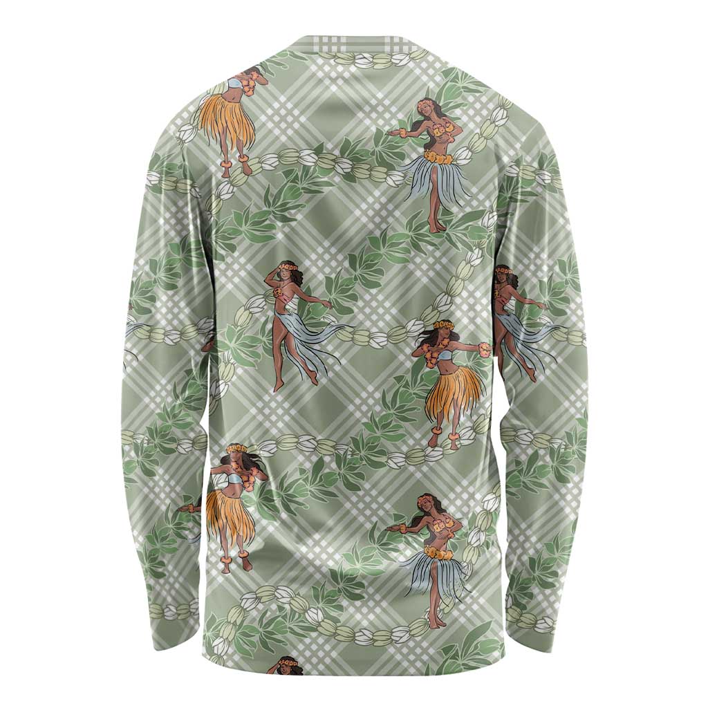 Mint Palaka Hula Girls Seamless Hawaii Aloha Long Sleeve Shirt - Polynesian Pride
